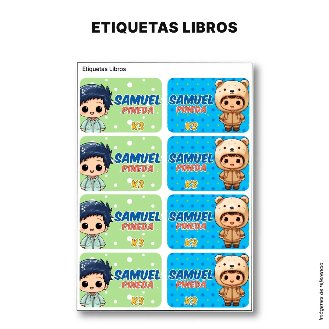 Niños Kawaii – Etiquetas Escolares Personalizadas
