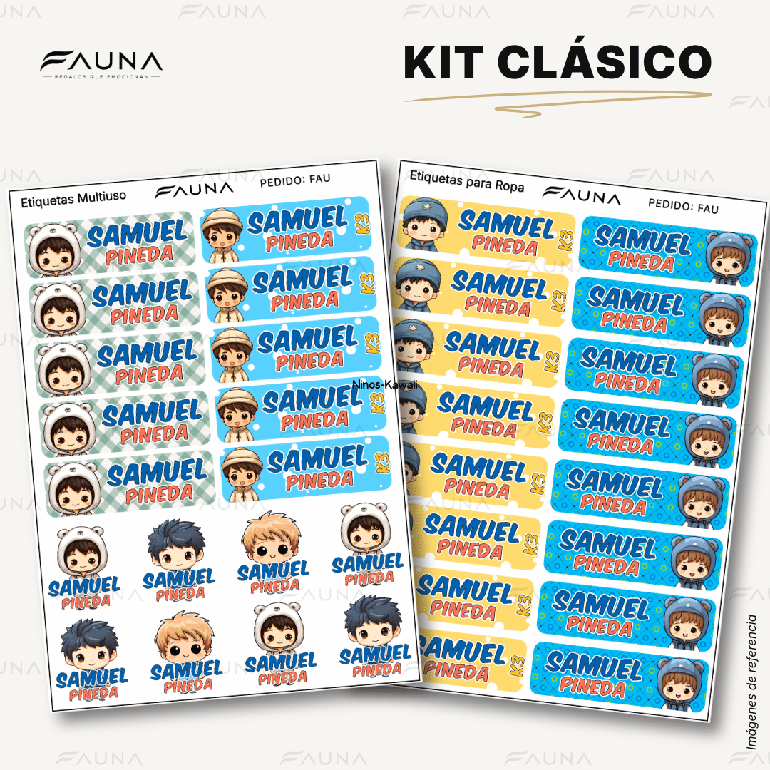 Niños Kawaii 🌟 - Etiquetas Escolares Premium Personalizadas
