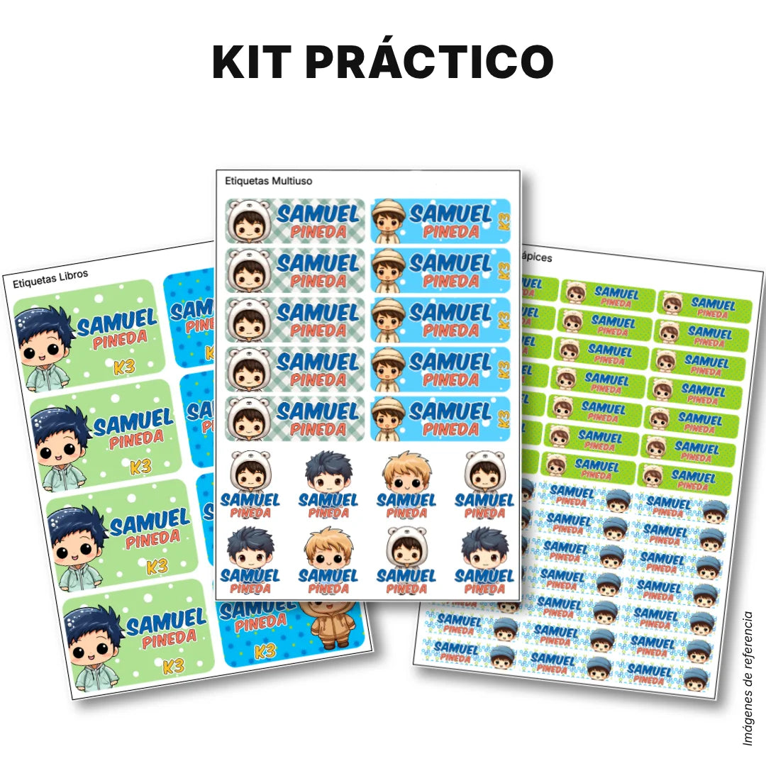 Niños Kawaii – Etiquetas Escolares Personalizadas