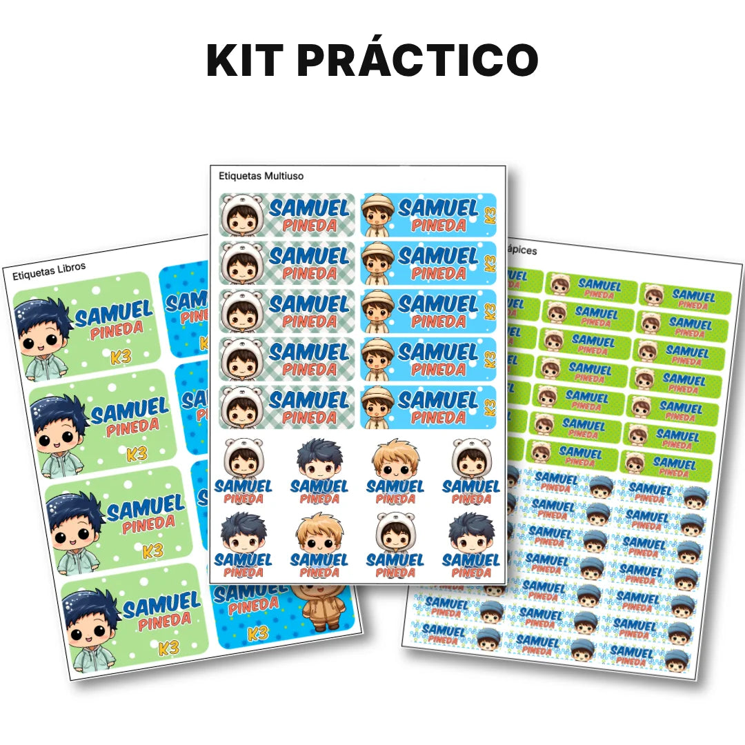 Niños Kawaii – Etiquetas Escolares Personalizadas