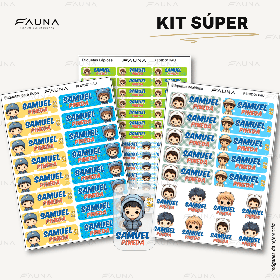 Niños Kawaii 🌟 - Etiquetas Escolares Premium Personalizadas