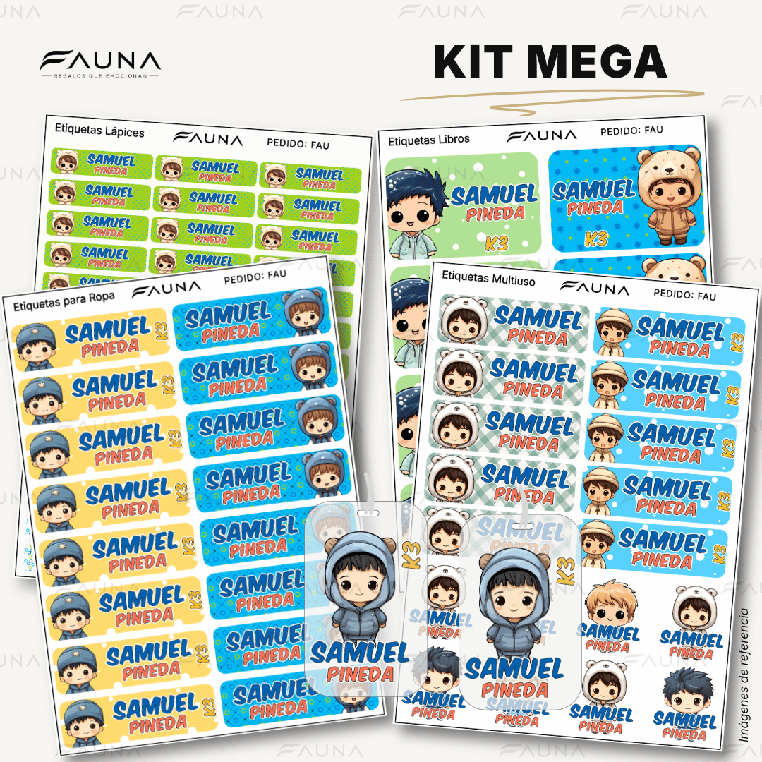 Niños Kawaii 🌟 - Etiquetas Escolares Premium Personalizadas