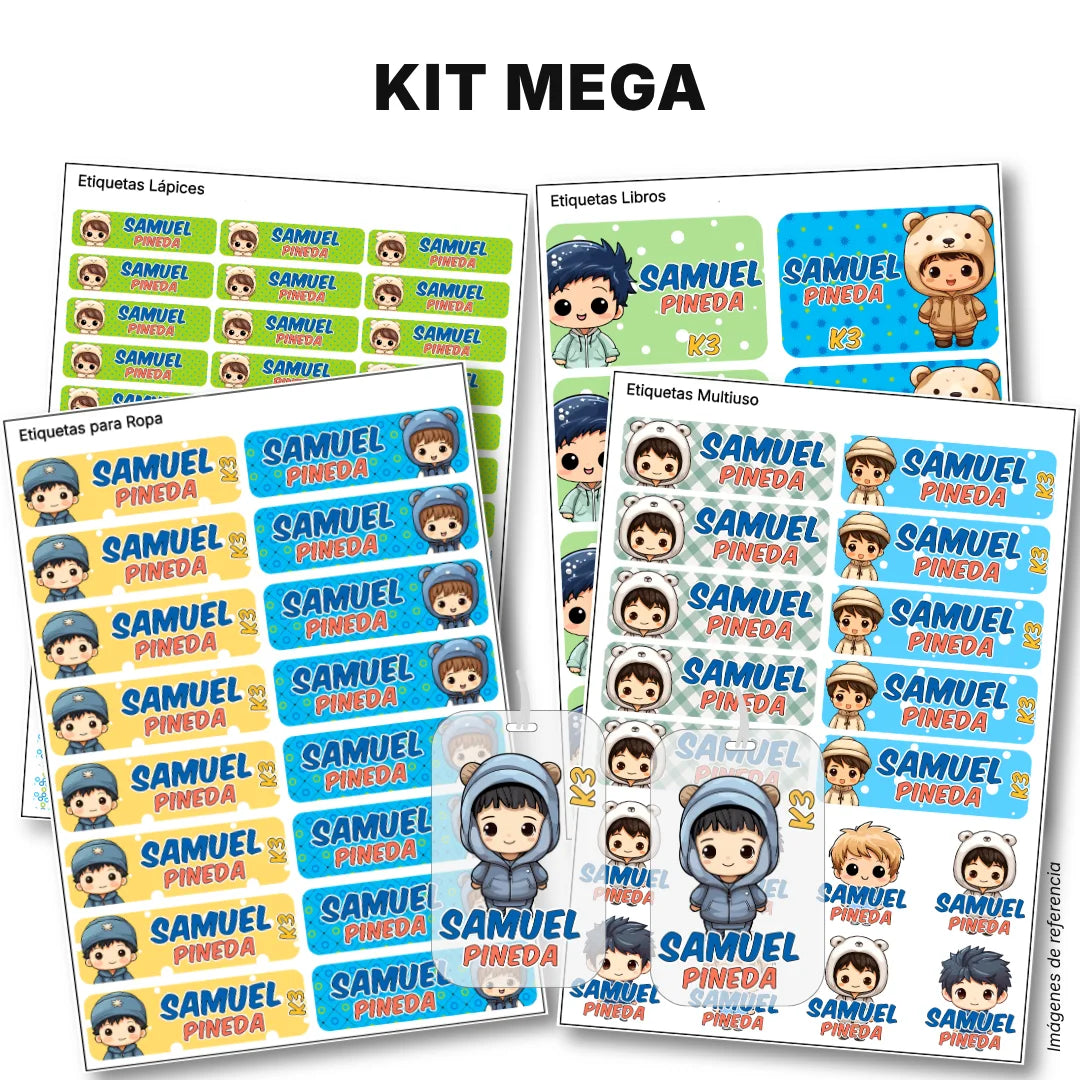 Niños Kawaii – Etiquetas Escolares Personalizadas