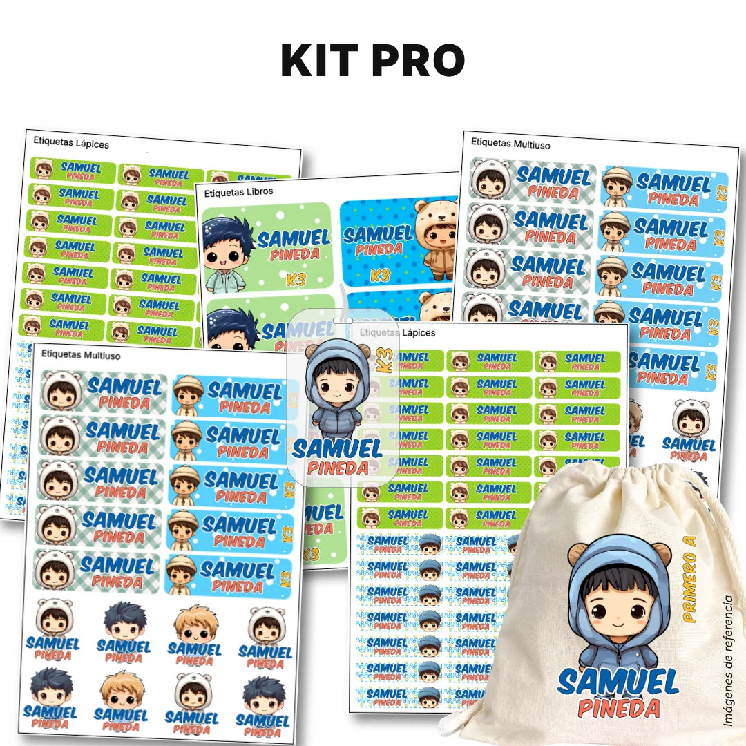 Niños Kawaii – Etiquetas Escolares Personalizadas