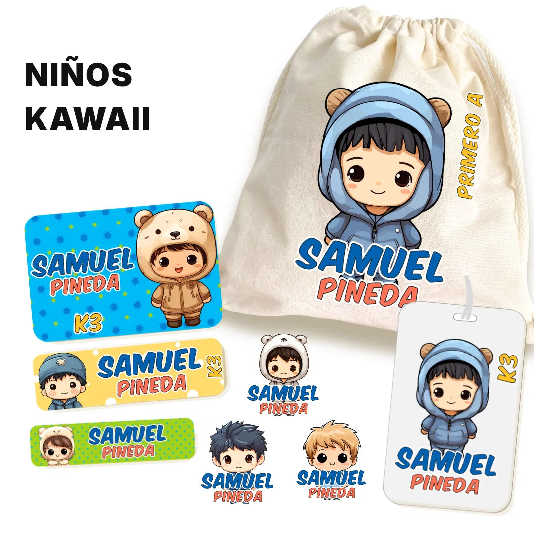 Niños Kawaii – Etiquetas Escolares Personalizadas