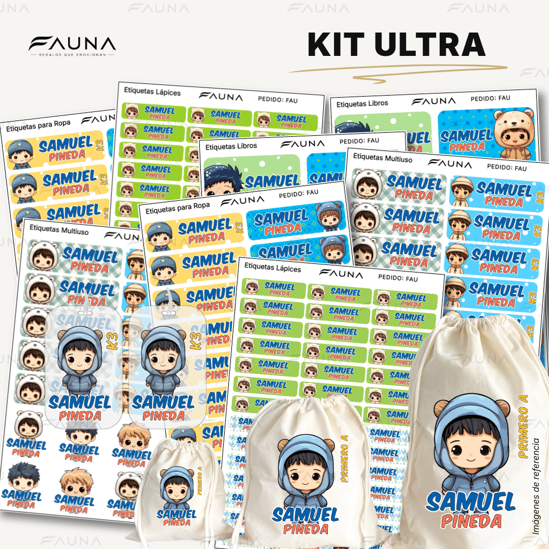 Niños Kawaii 🌟 - Etiquetas Escolares Premium Personalizadas
