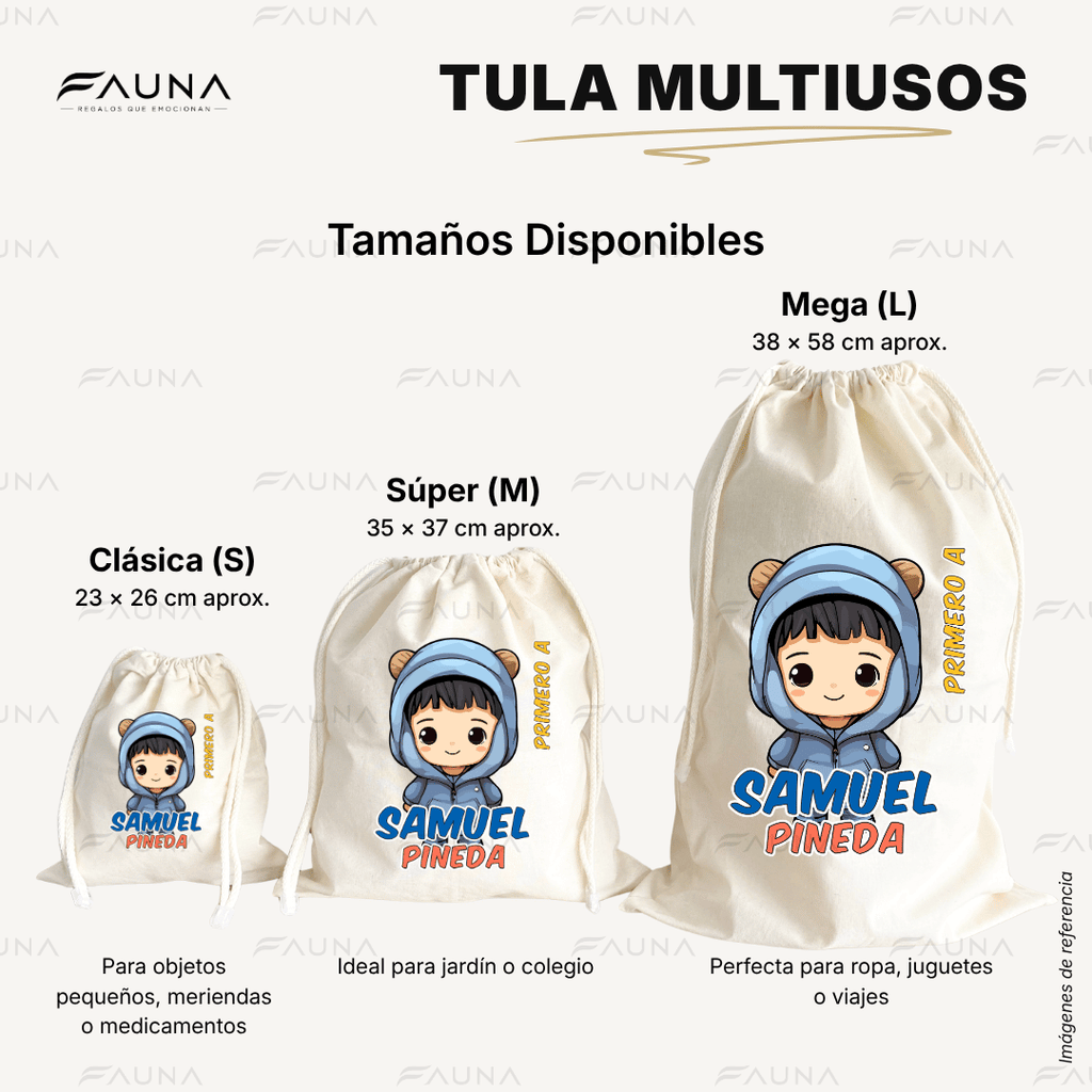 Niños Kawaii 🌟 - Tula personalizada para niño – multiusos con nombre