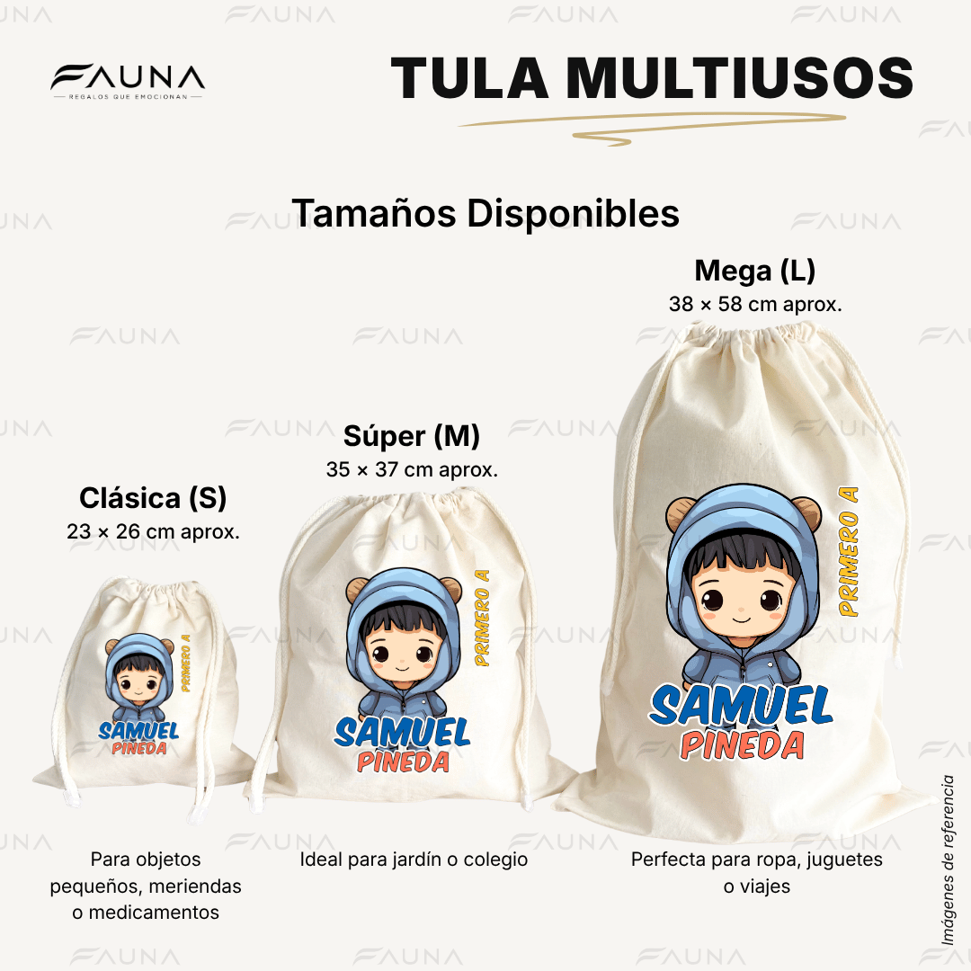 Niños Kawaii 🌟 - Tula personalizada para niño – multiusos con nombre