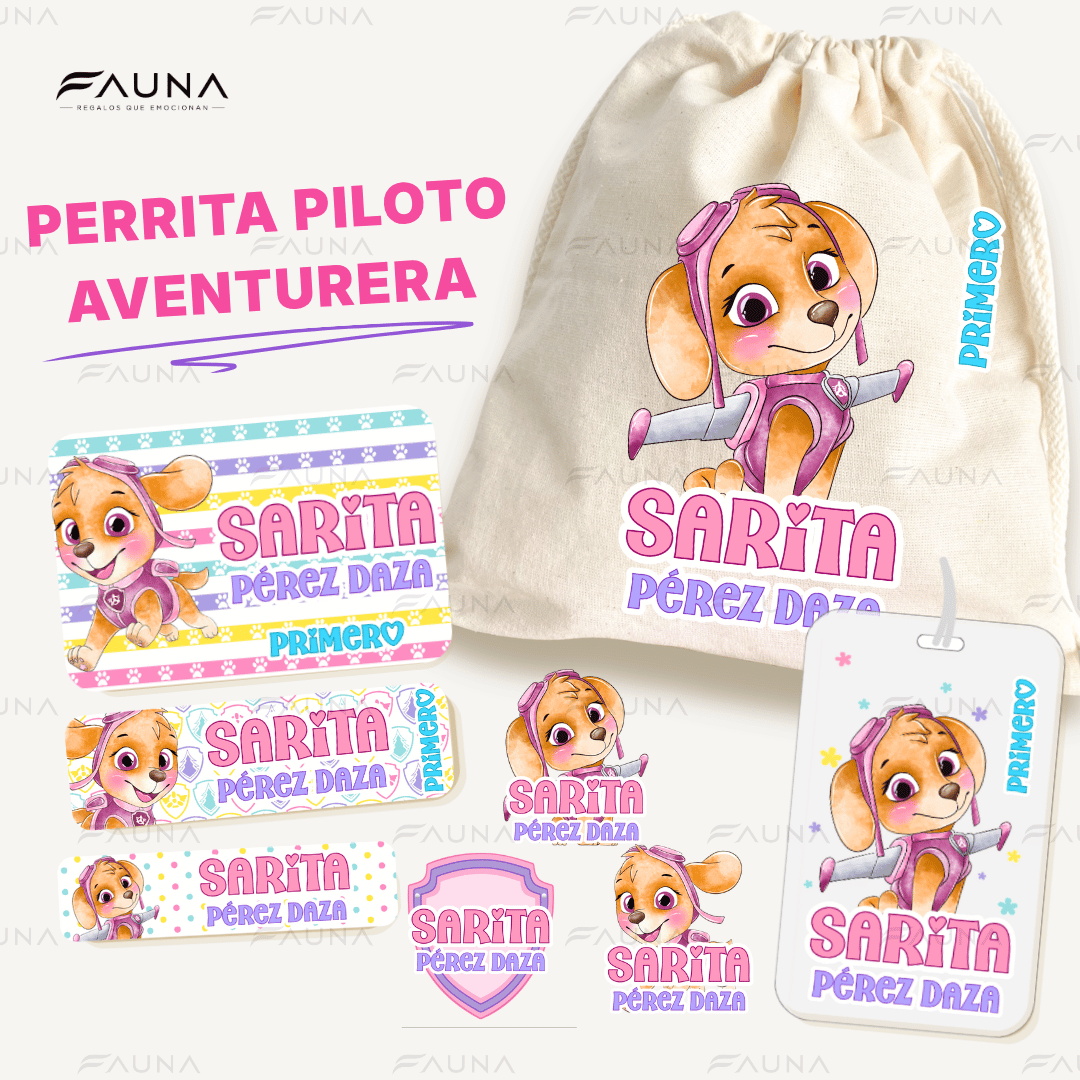 Perrita Piloto Aventurera 💗 - Etiquetas Escolares Premium Personalizadas