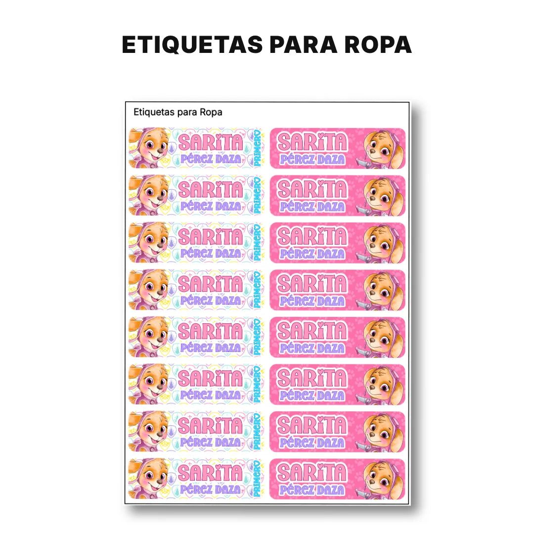 Perrita Piloto Aventurera – Etiquetas Escolares Personalizadas