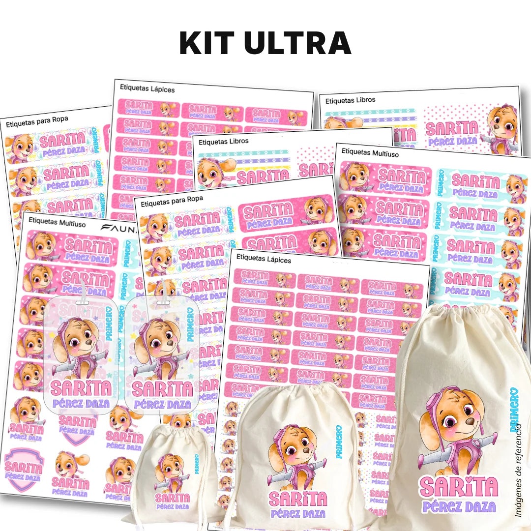 Perrita Piloto Aventurera – Etiquetas Escolares Personalizadas