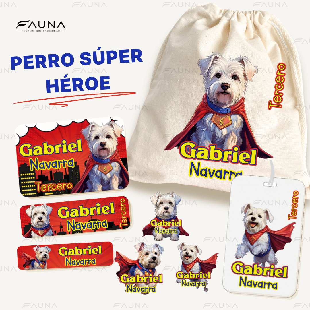 Perro Súper Héroe 🐶 - Etiquetas Escolares Premium Personalizadas