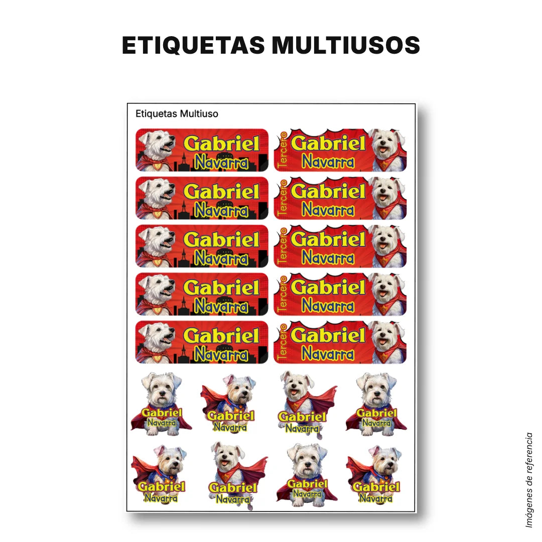 Perro Súper Héroe – Etiquetas Escolares Personalizadas
