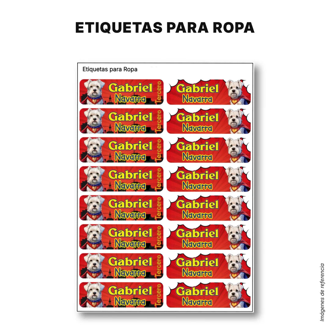 Perro Súper Héroe – Etiquetas Escolares Personalizadas