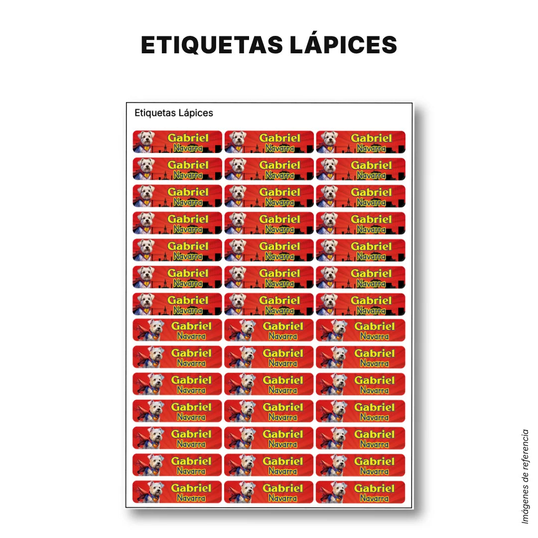 Perro Súper Héroe – Etiquetas Escolares Personalizadas