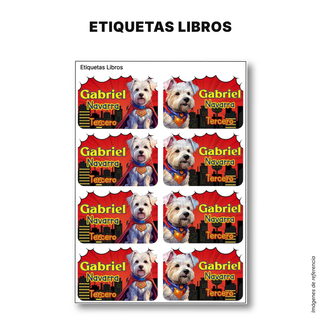 Perro Súper Héroe – Etiquetas Escolares Personalizadas