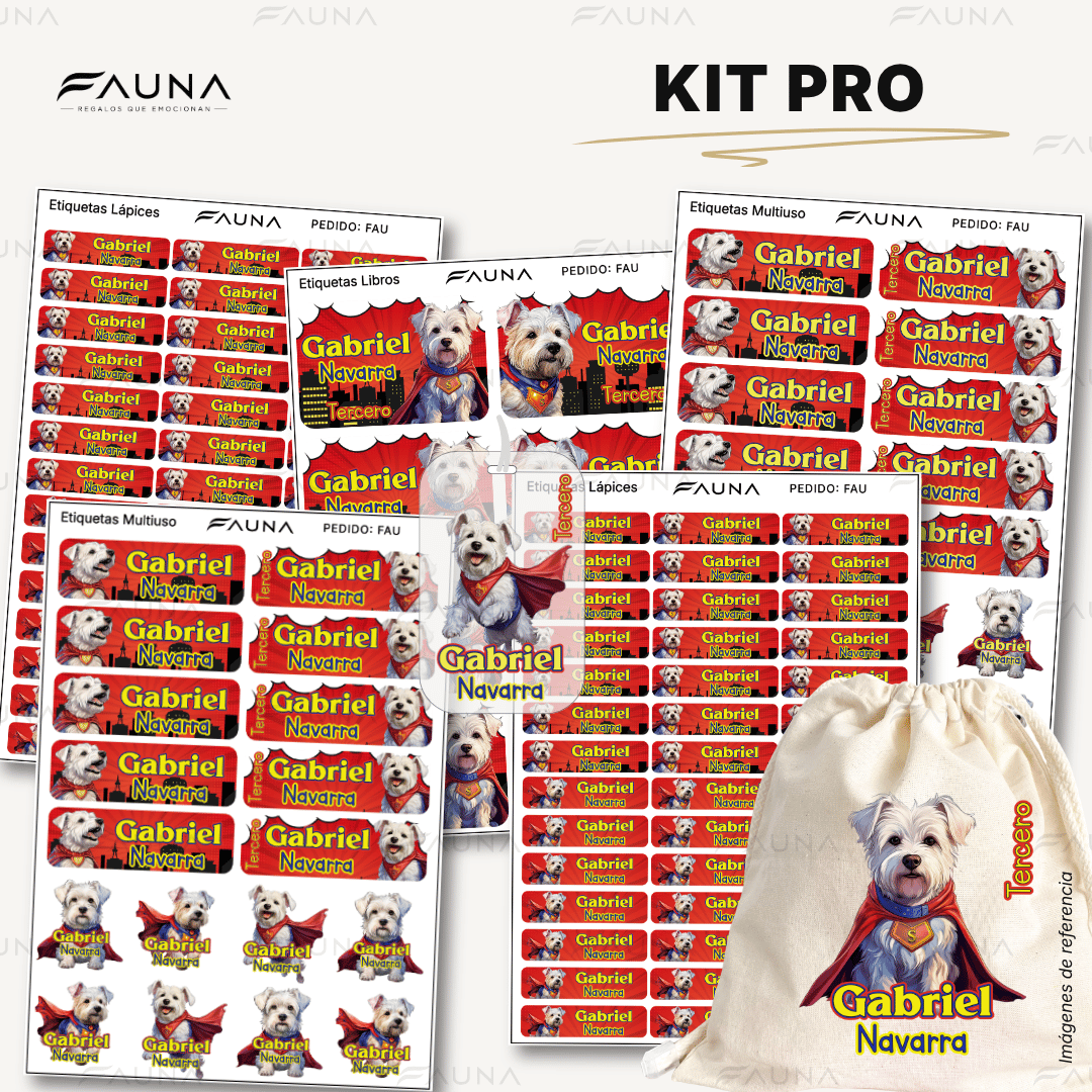 Perro Súper Héroe 🐶 - Etiquetas Escolares Premium Personalizadas