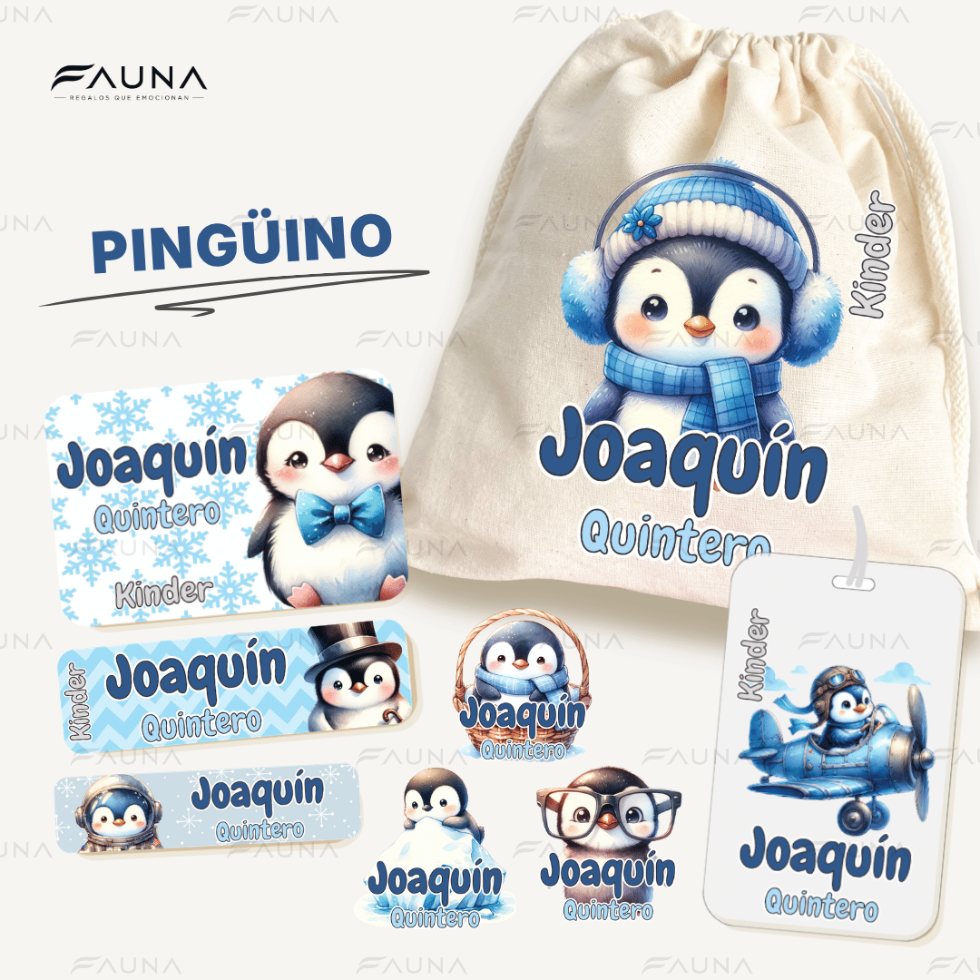 Pingüino ❄️ - Etiquetas Escolares Premium Personalizadas
