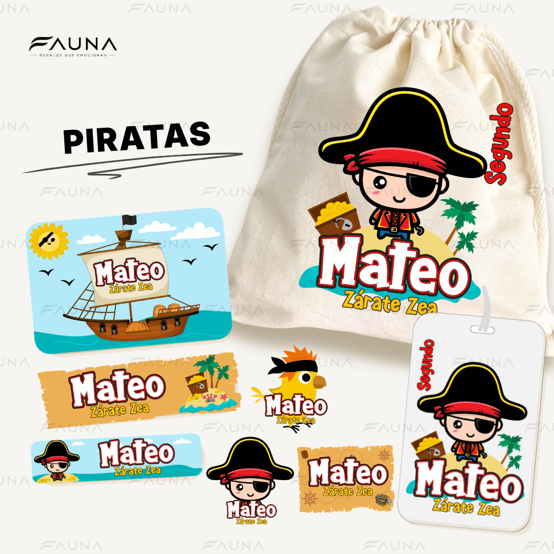 Piratas 🦜 - Etiquetas Escolares Premium Personalizadas