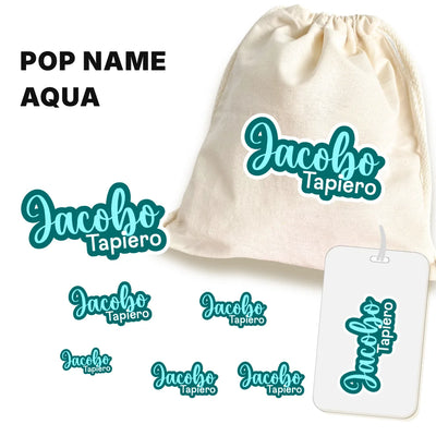 Pop Name Aqua – Etiquetas Escolares Personalizadas