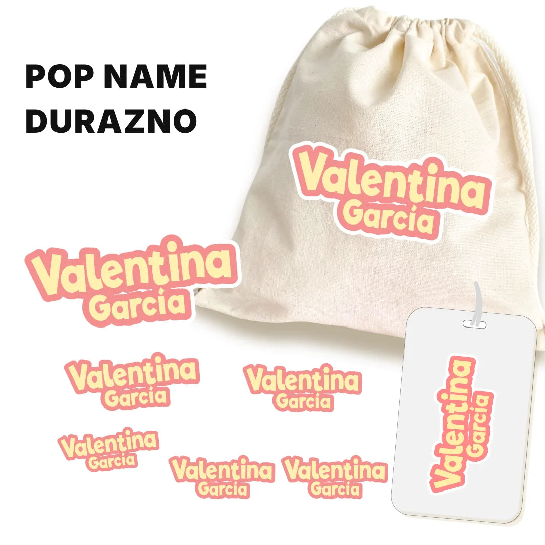 Pop Name Durazno – Etiquetas Escolares Personalizadas