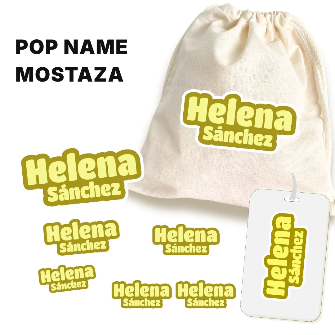 Pop Name Mostaza – Etiquetas Escolares Personalizadas