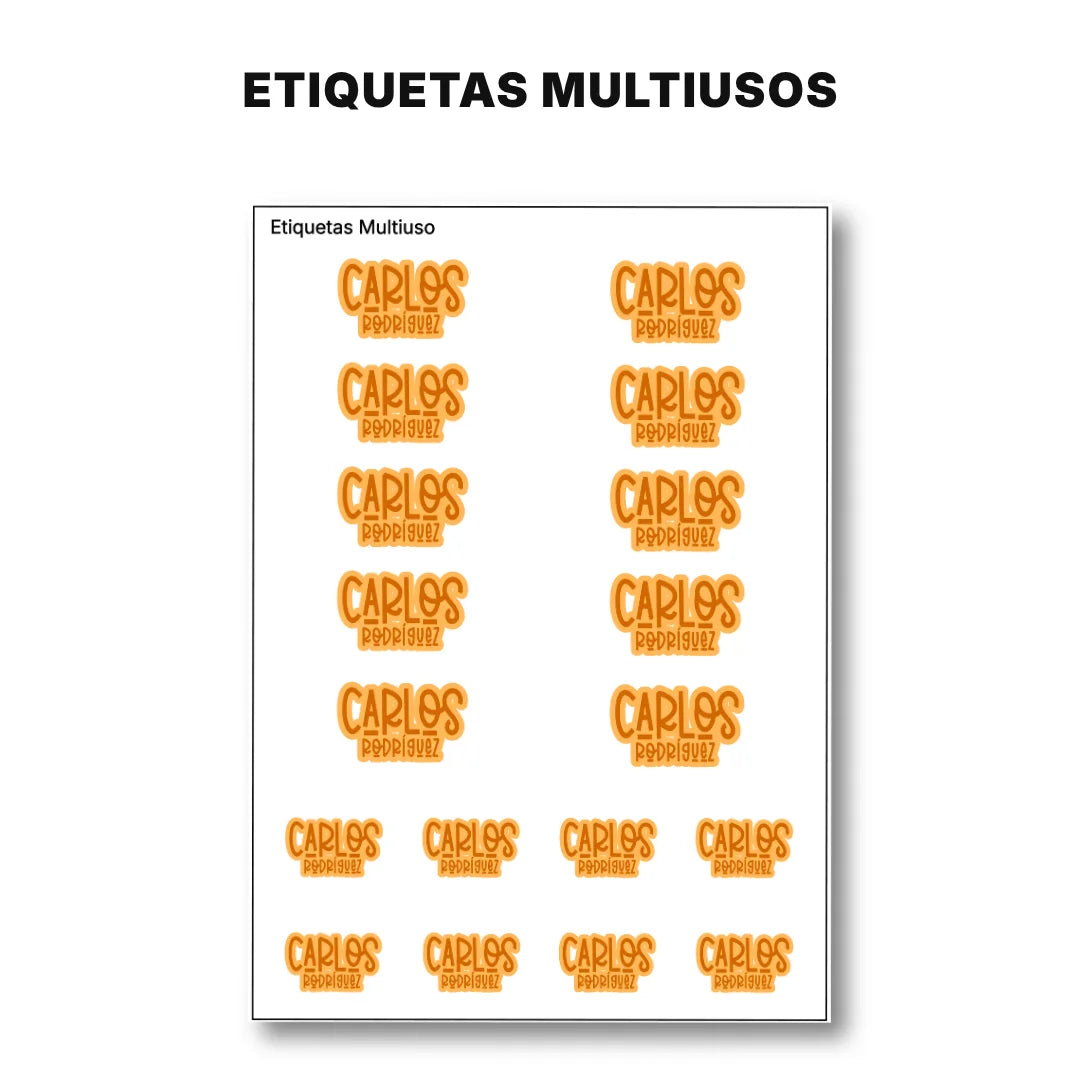 Pop Name Naranja – Etiquetas Escolares Personalizadas