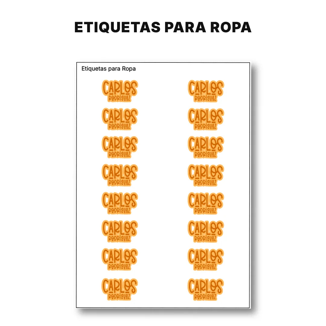 Pop Name Naranja – Etiquetas Escolares Personalizadas