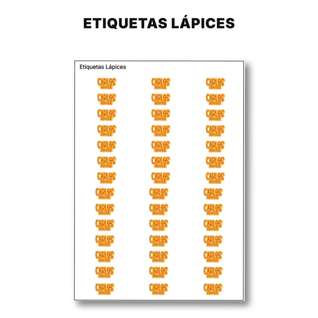 Pop Name Naranja – Etiquetas Escolares Personalizadas