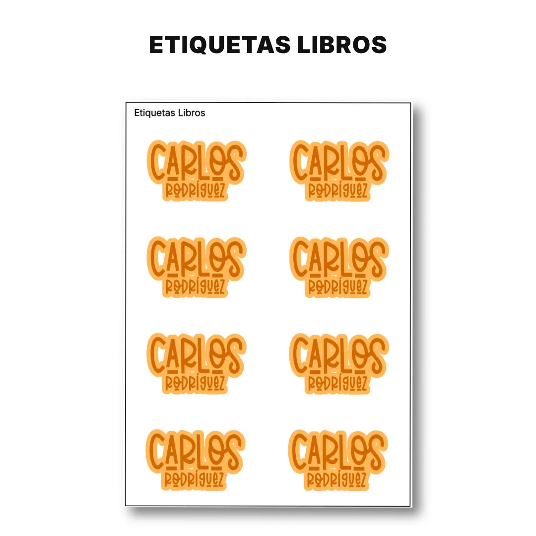 Pop Name Naranja – Etiquetas Escolares Personalizadas