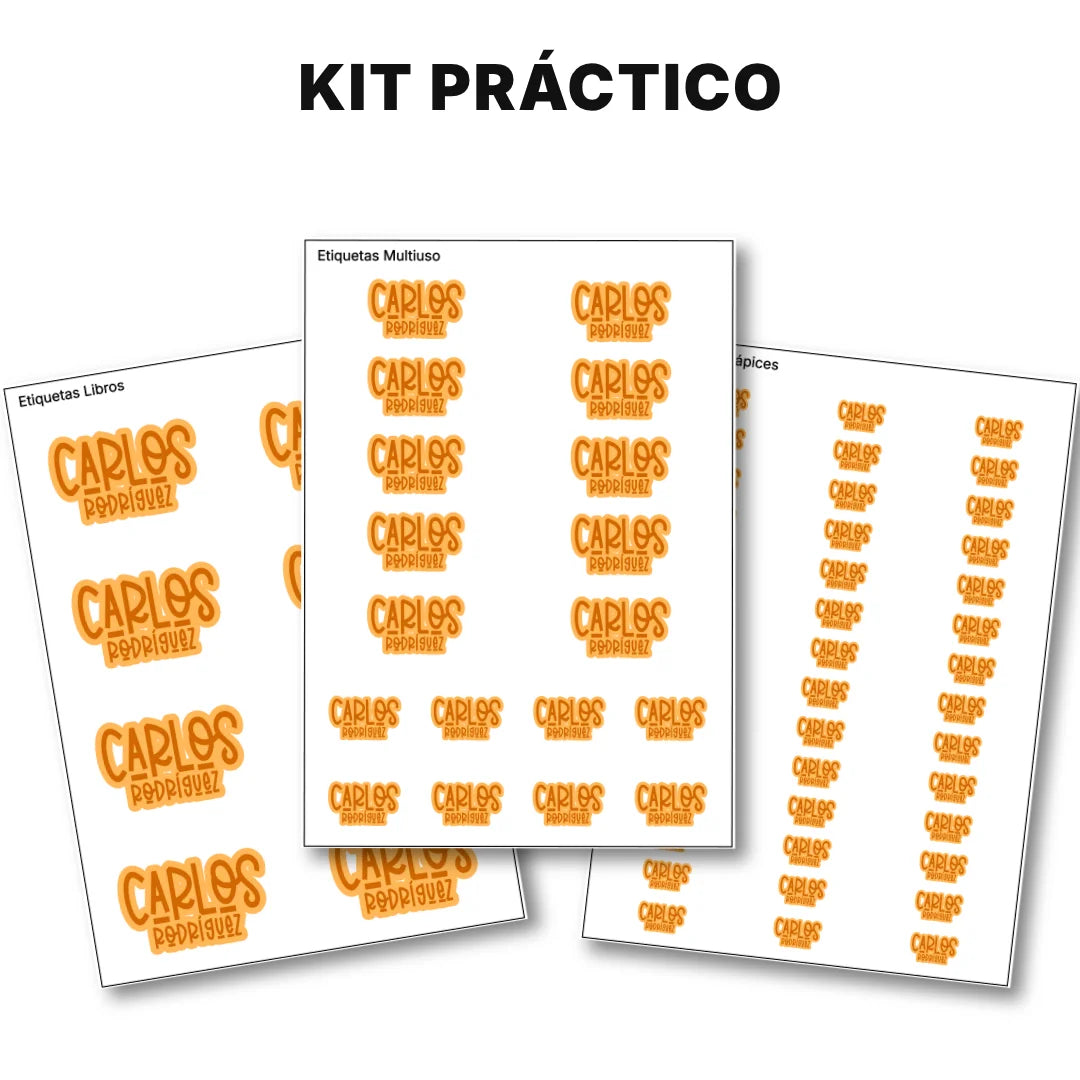 Pop Name Naranja – Etiquetas Escolares Personalizadas