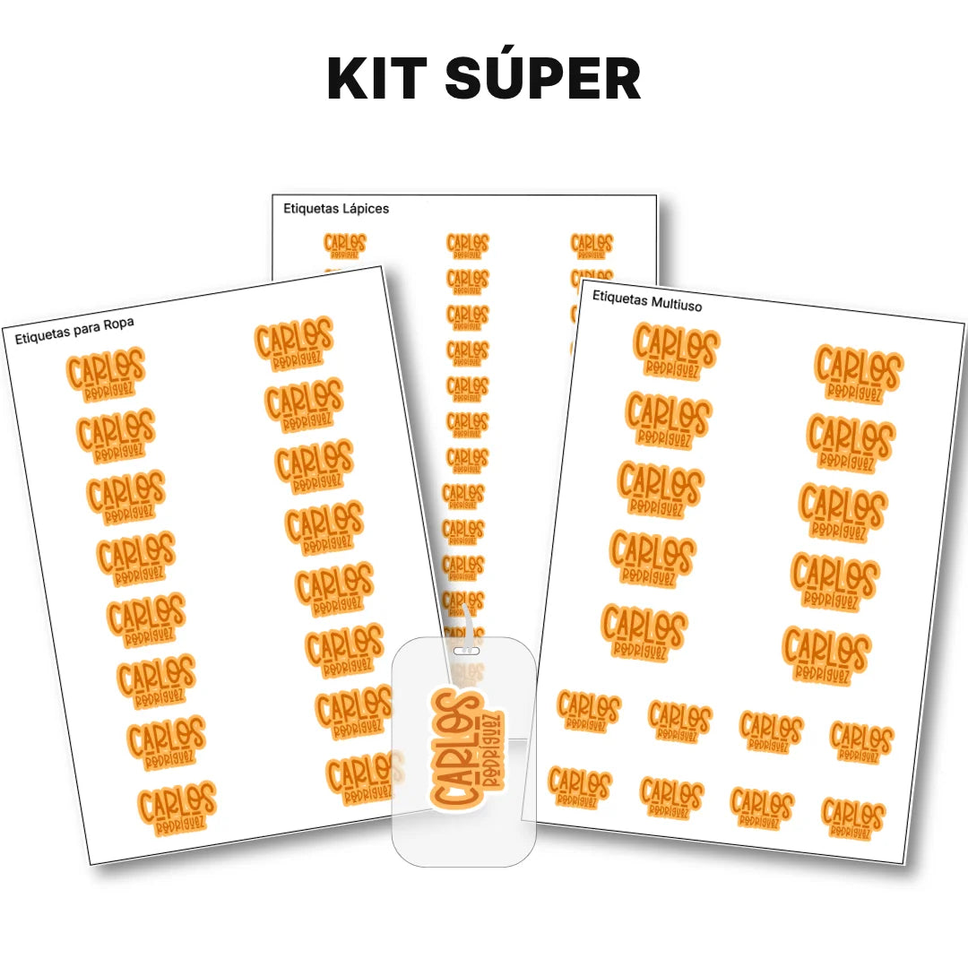 Pop Name Naranja – Etiquetas Escolares Personalizadas