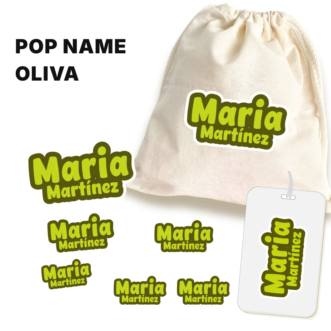 Pop Name Oliva – Etiquetas Escolares Personalizadas