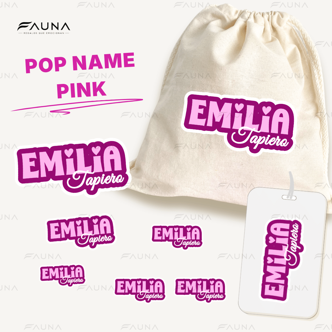 Pop Name – Pink 💖 - Etiquetas Escolares Premium Personalizadas