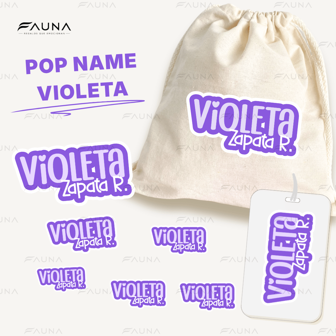 Pop Name – Violeta 💜 - Etiquetas Escolares Premium Personalizadas