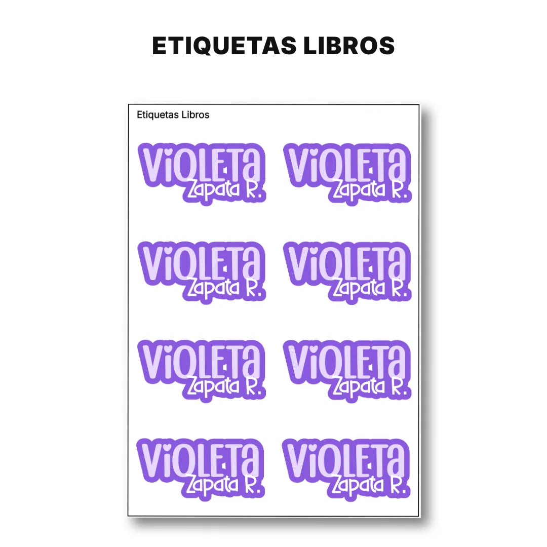 Pop Name Violeta – Etiquetas Escolares Personalizadas