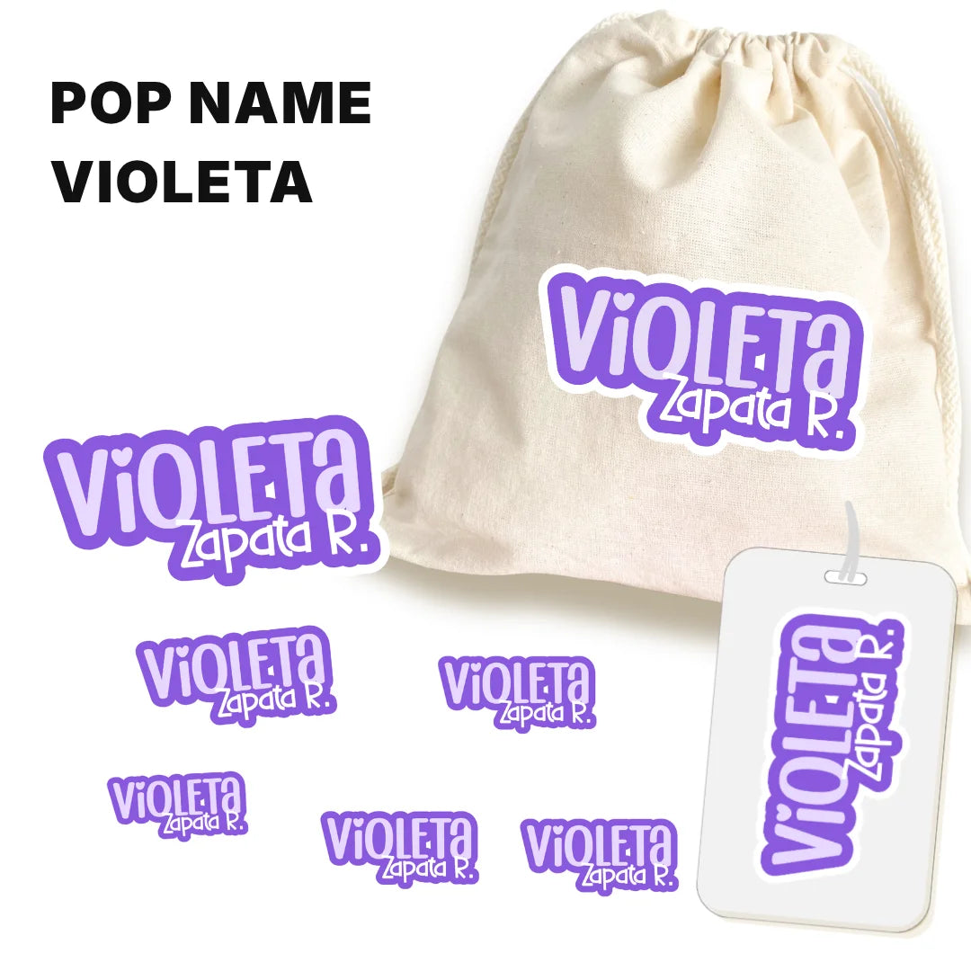 Pop Name Violeta – Etiquetas Escolares Personalizadas