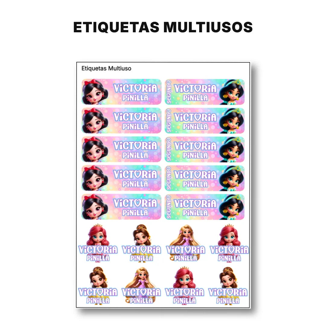 Princesas de Cuento – Etiquetas Escolares Personalizadas