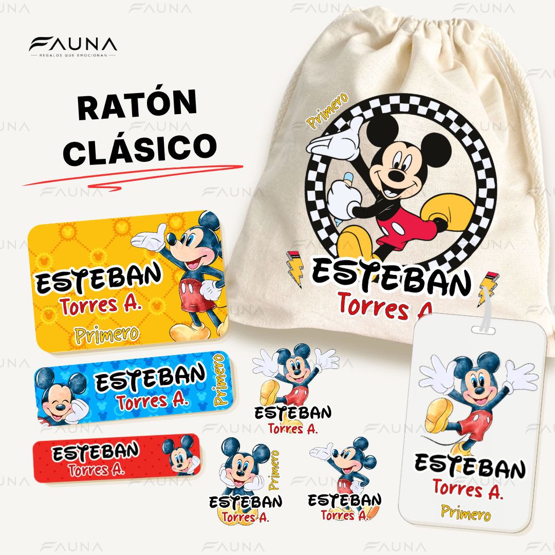 Ratón Clásico – Etiquetas Escolares Personalizadas