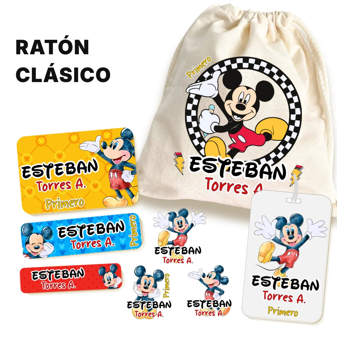 Ratón Clásico – Etiquetas Escolares Personalizadas