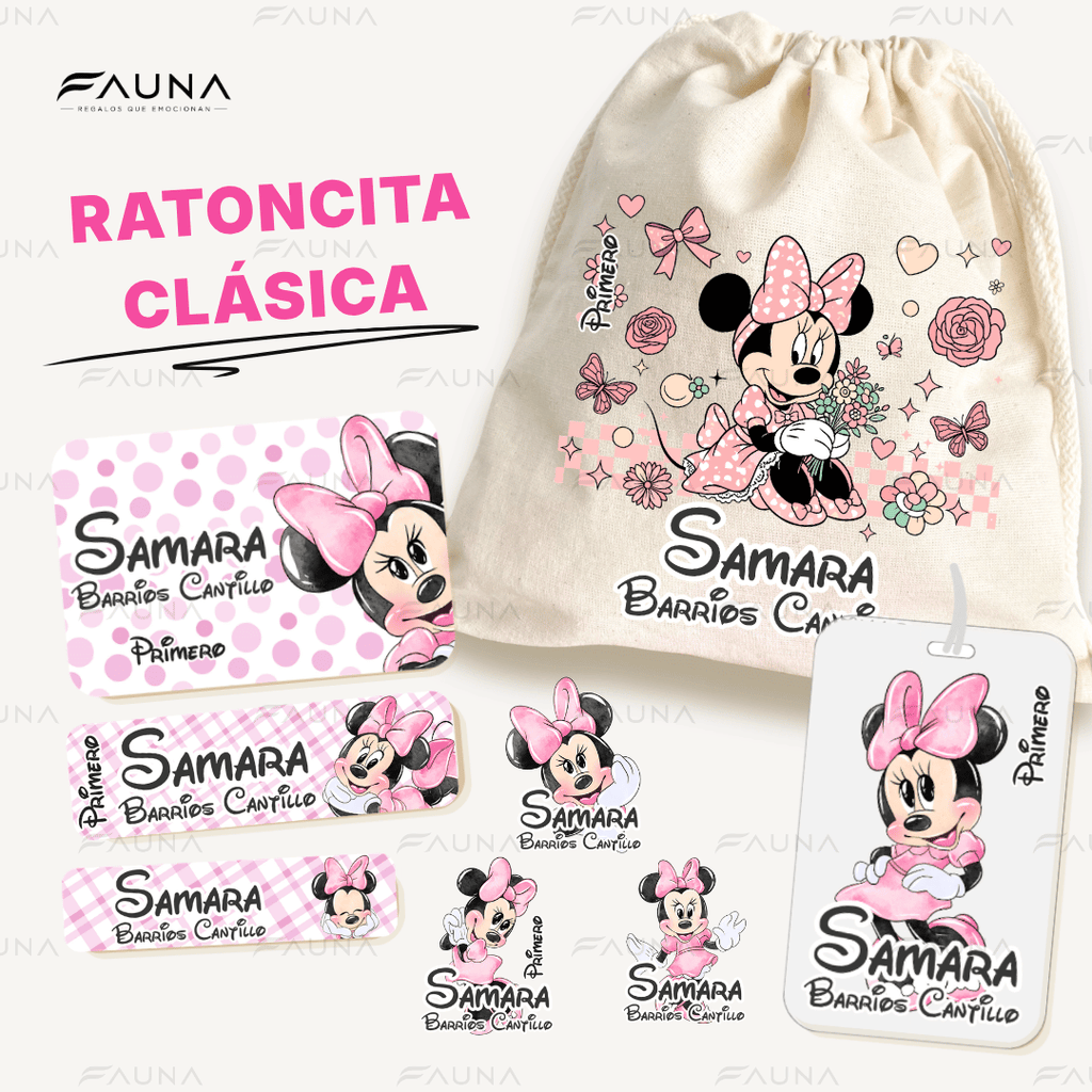 Ratoncita Clásica 🎀 - Etiquetas Escolares Premium Personalizadas