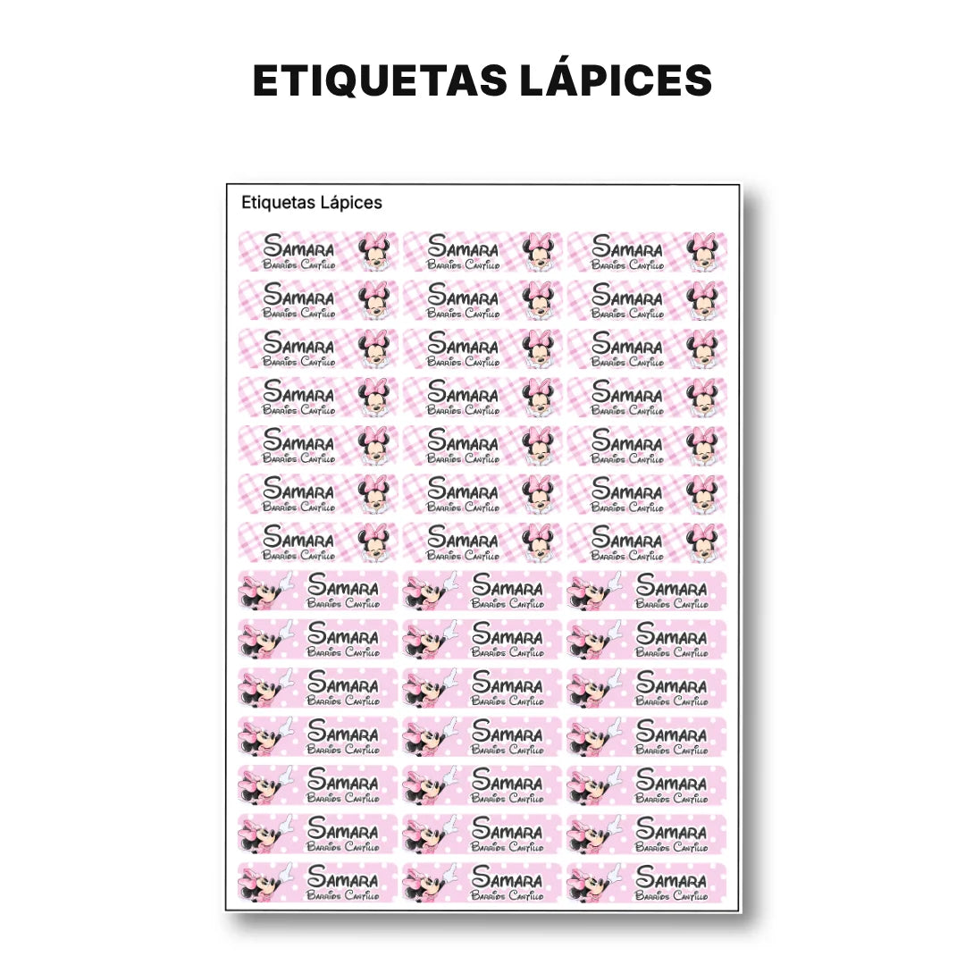 Ratoncita Clásica – Etiquetas Escolares Personalizadas