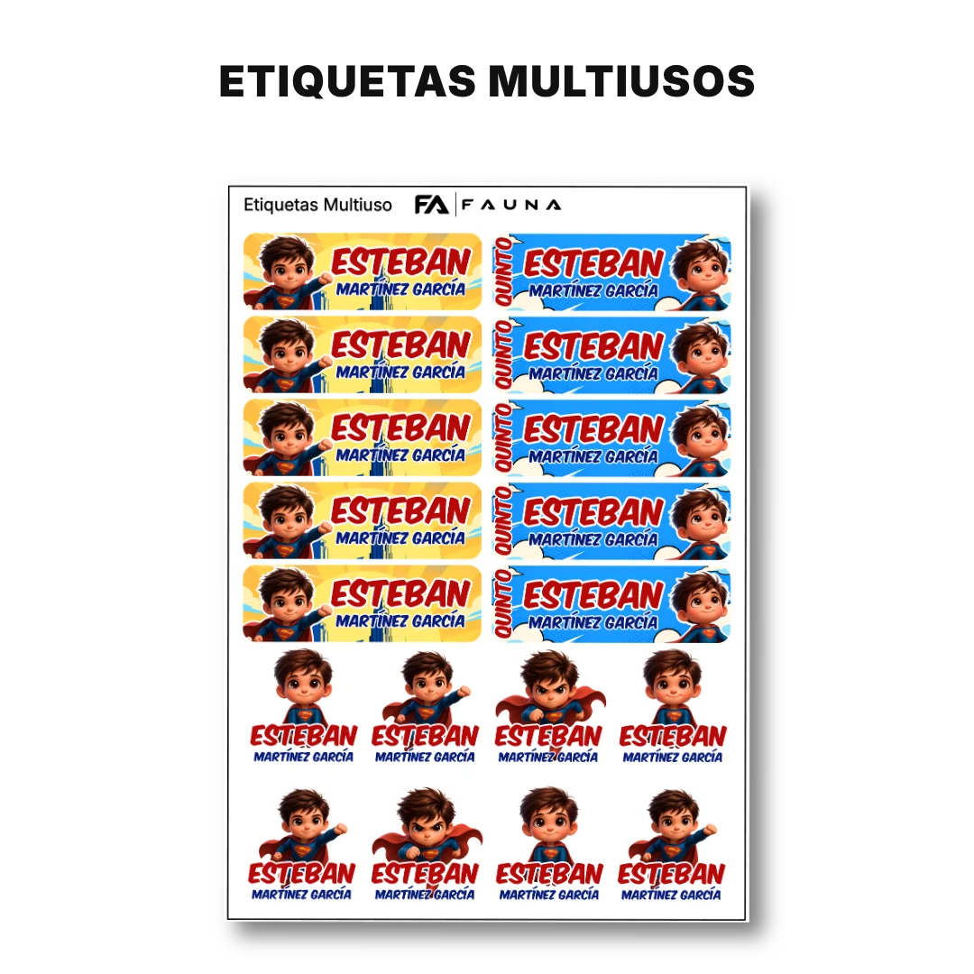 Súper Hombre – Etiquetas Escolares Personalizadas
