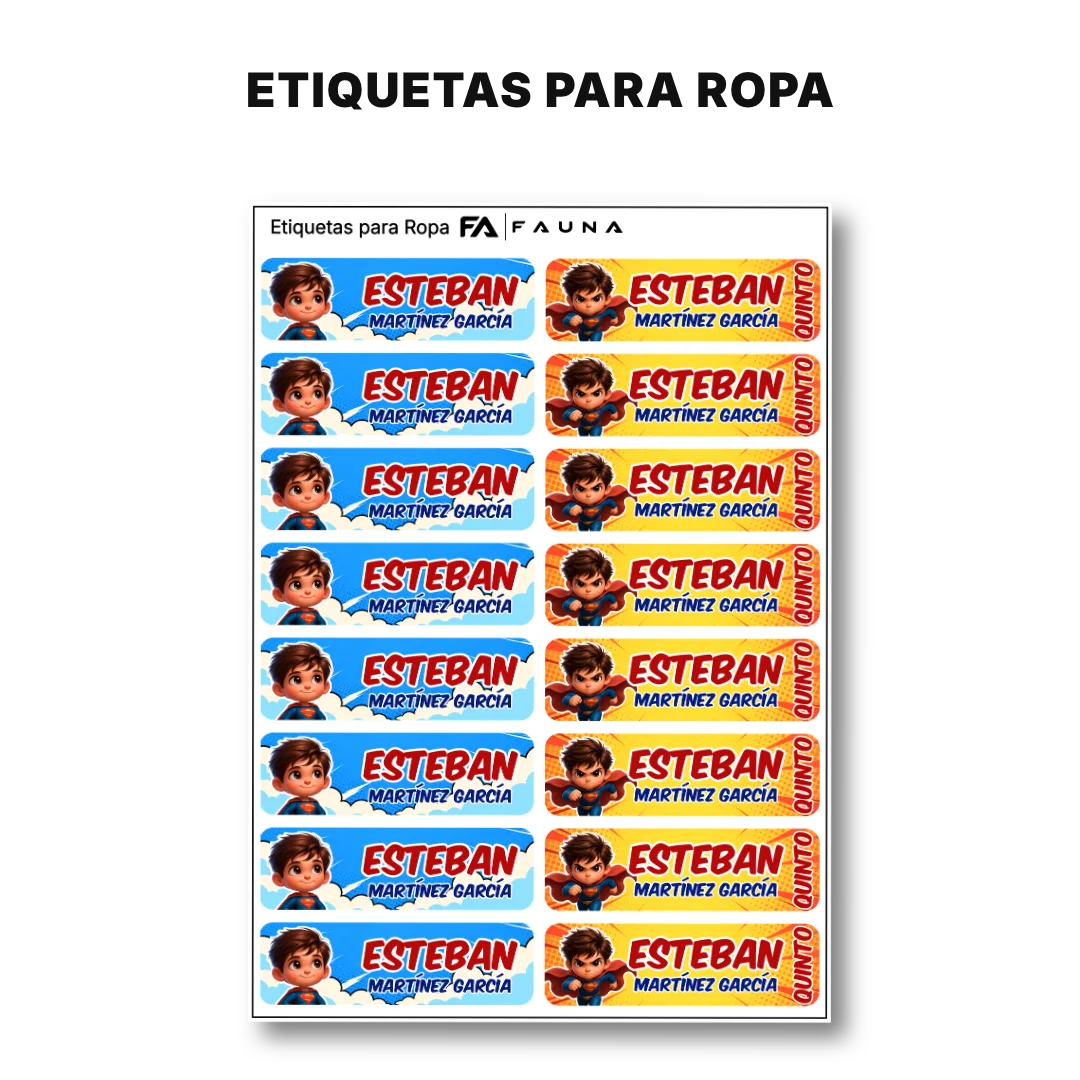 Súper Hombre – Etiquetas Escolares Personalizadas