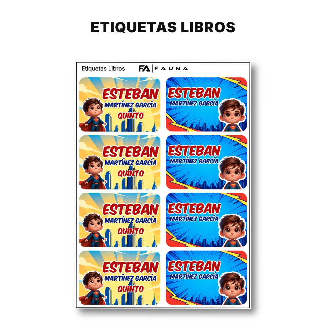 Súper Hombre – Etiquetas Escolares Personalizadas