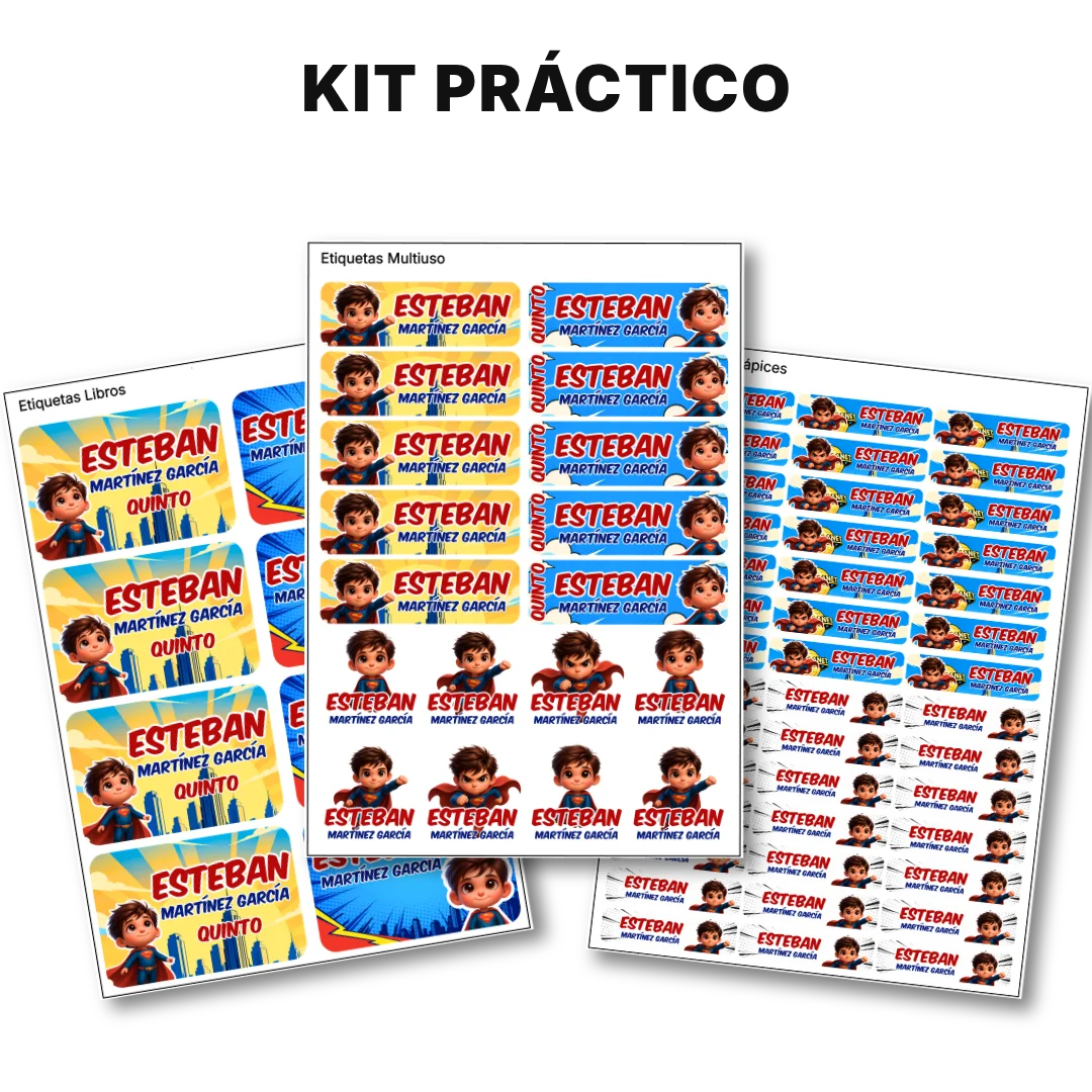 Súper Hombre – Etiquetas Escolares Personalizadas