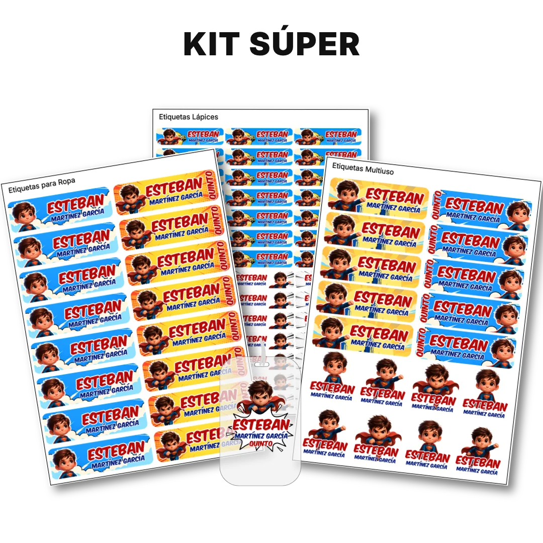 Súper Hombre – Etiquetas Escolares Personalizadas
