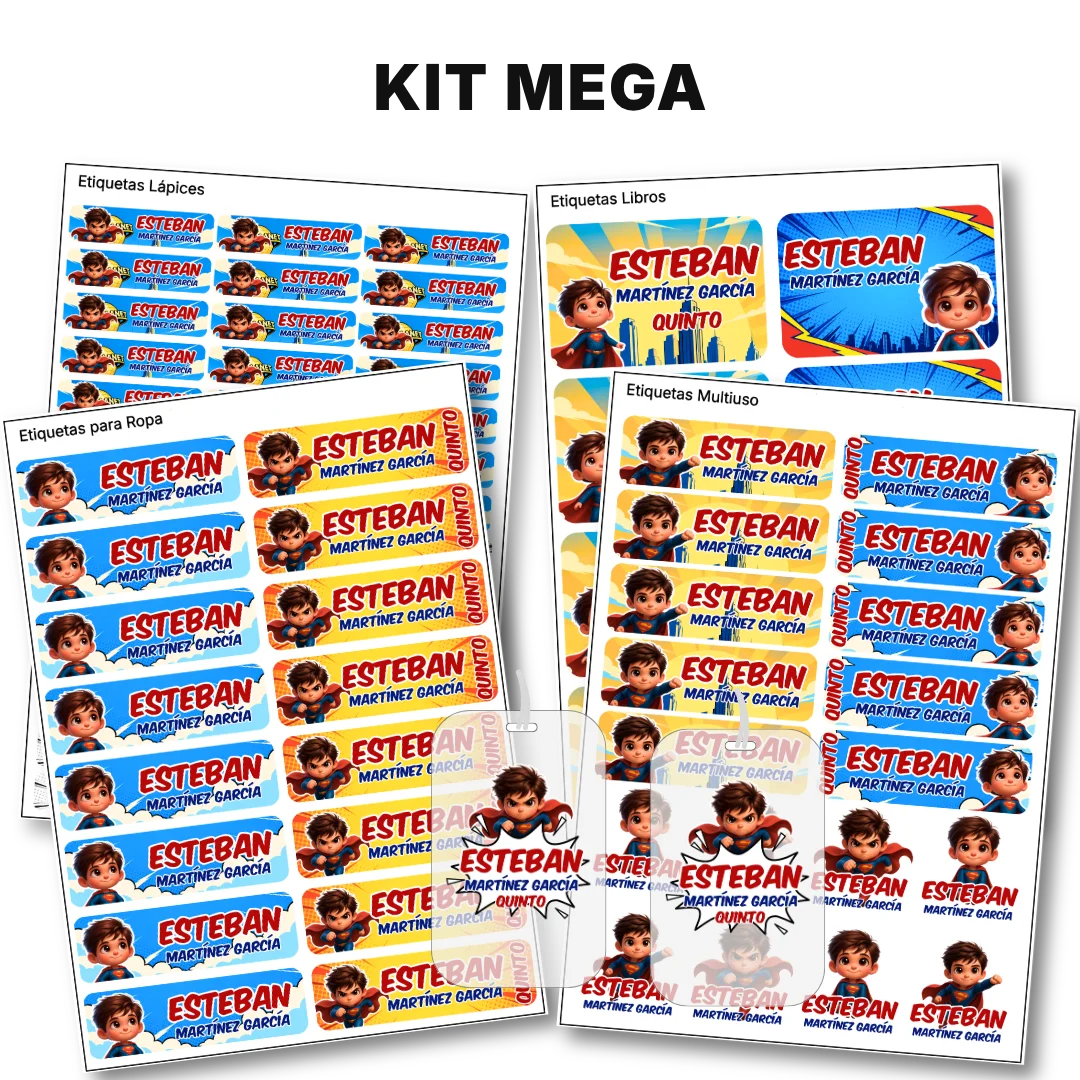 Súper Hombre – Etiquetas Escolares Personalizadas