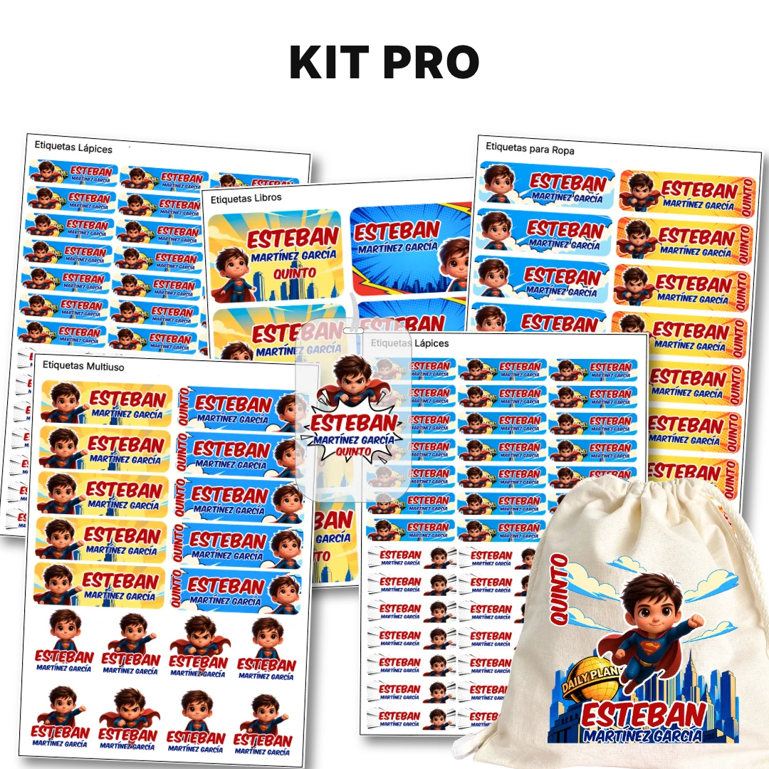 Súper Hombre – Etiquetas Escolares Personalizadas