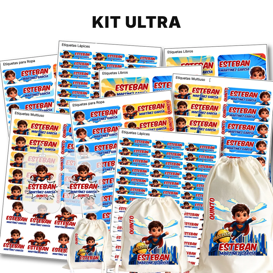 Súper Hombre – Etiquetas Escolares Personalizadas